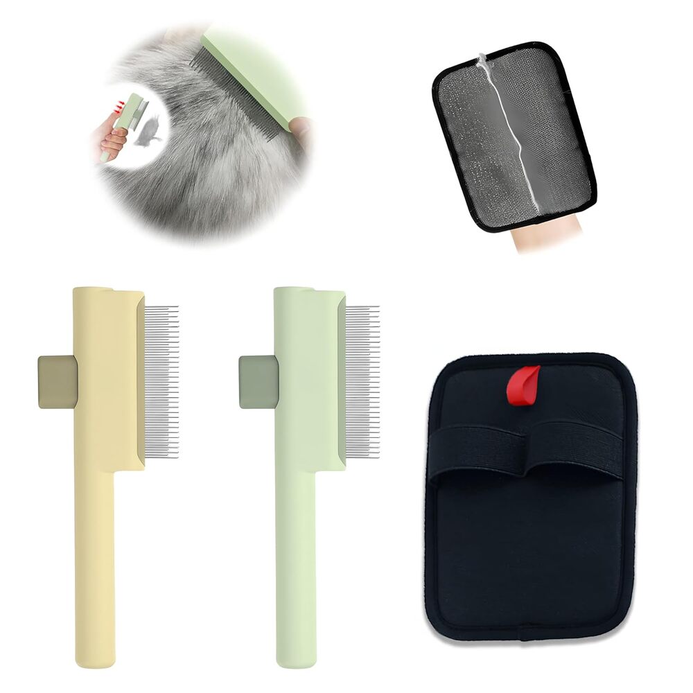 2 PCS Pet Hair Removal Glove w/ 2PCS Pet Combs